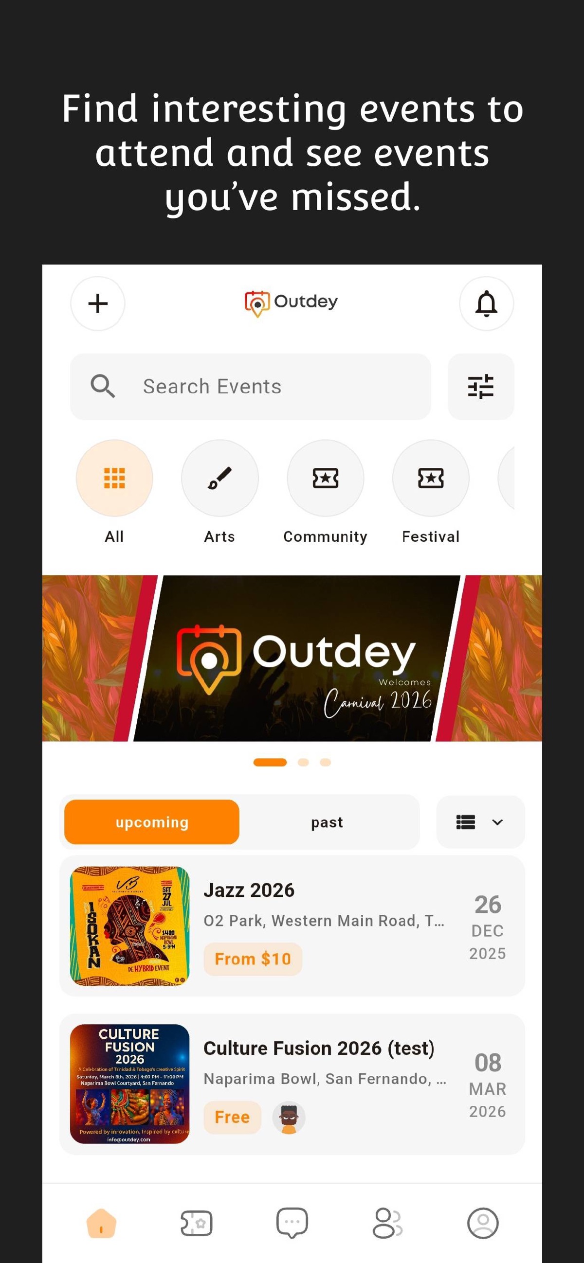 Outdey event discovery screen
